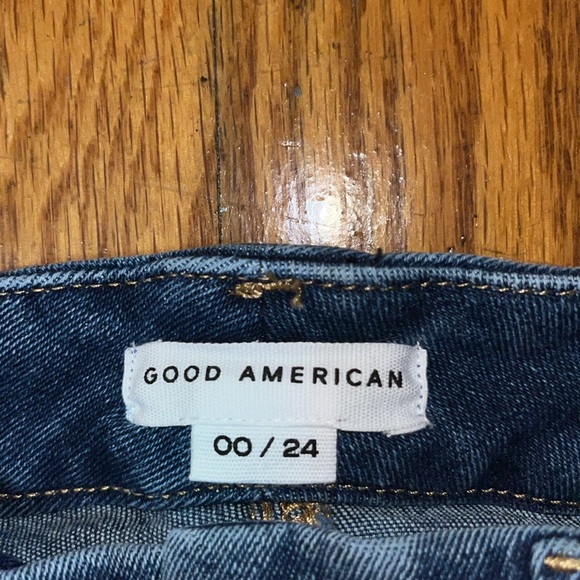 NWT Good American Hi Rise Skinny Distressed Denim Blue Jeans Size 24 - Picture 7 of 12